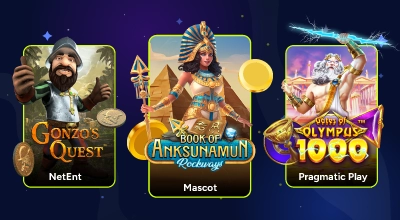 Banner with top slots Gonzo's Quest, Book of Anksunamun, and Gates of Olympus 1000.