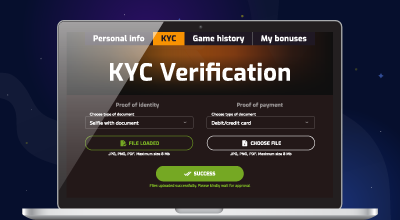 KYC verification process showing identity and payment proof upload steps.