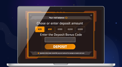 Casino deposit screen prompting user to select an amount.