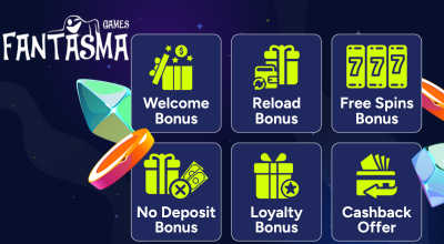 Infographic showing bonuses, Fantasma logo.