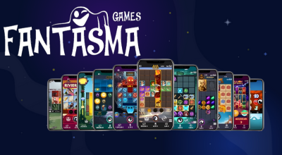 Phones showing Fantasma games, Fantasma logos.