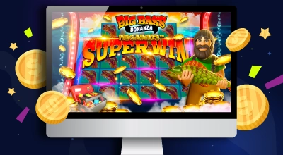 Screen showing a Super Win on the Big Bass Bonanza Megaways slot.