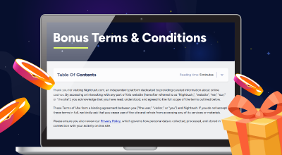 Casino policy page showing bonus terms with a gift icon.