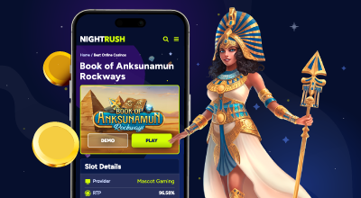 Book-themed casino game page displayed on mobile.