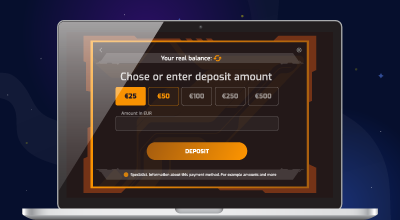 Casino deposit screen prompting user to select an amount.