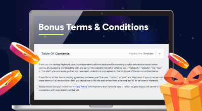 Casino policy page showing bonus terms with a gift icon.