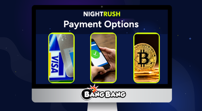 Payment options on a screen with Nightrush and Bang Bang Games logo, against a dark setting.