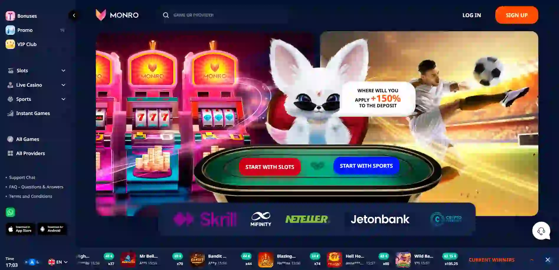 Monro Casino homepage