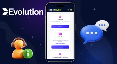 Phone showing support channels, customer support related items, Evolution logo.