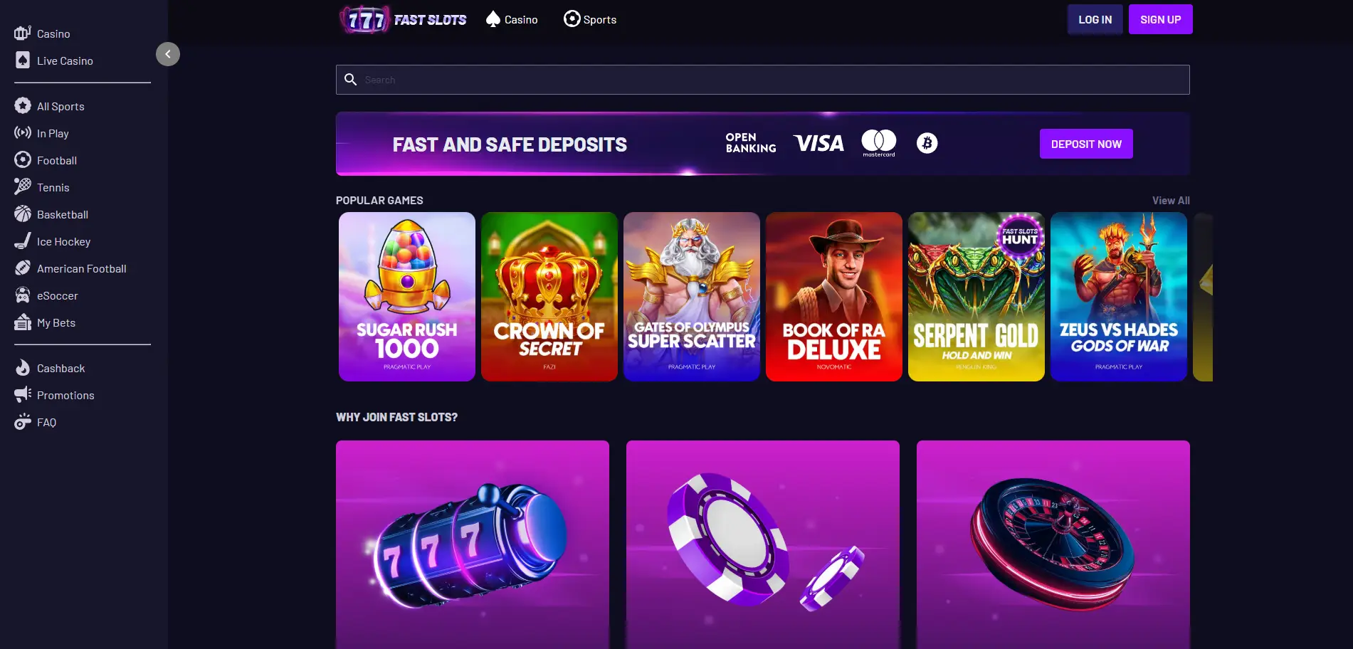 Fast Slots Casino homepage