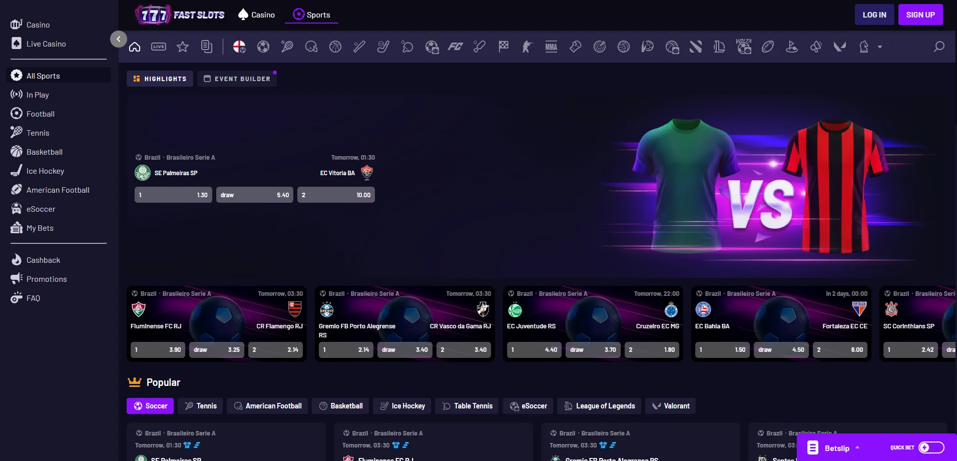 Fast Slots Casino sports betting page