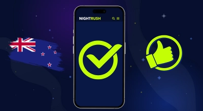 Nightrush logo with check mark, thumbs-up icon, and New Zealand flag.