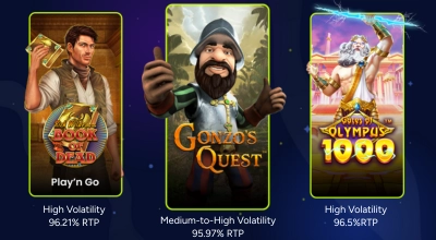 Infographic showing popular pokies and their RTP & volatility.