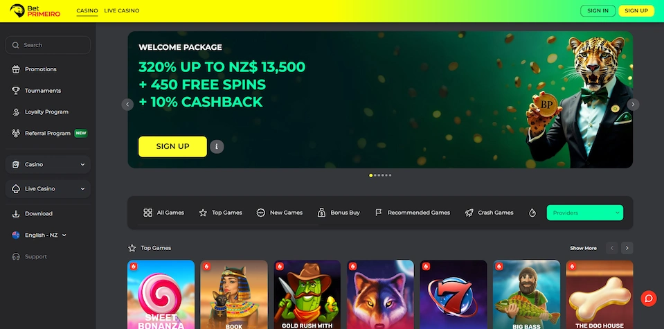 BetPRIMEIRO Casino homepage.