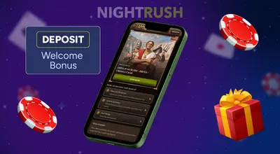 Phone showing a welcome bonus offer with instructions and a gift box.