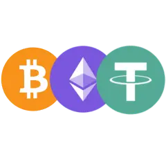 Bitcoin, Ethereum and Tether cryptocurrencies