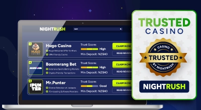 Reccomended casinos by Nightrush with a trusted casino badge.