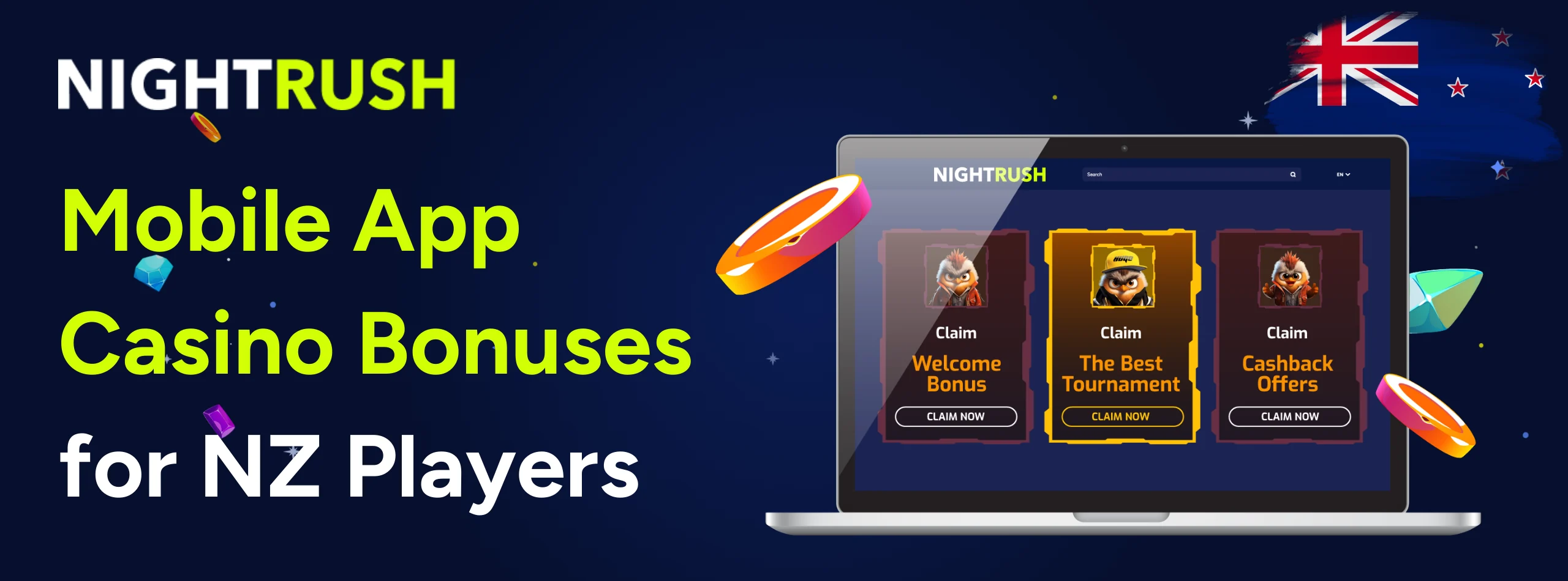 Banner with the text Mobile App Casino Bonuses for NZ Players