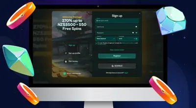 Laptop shows Spinzen registration form.