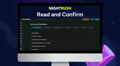 Laptop shows Terms and Conditions of Spinzen Casino with a title saying Read and Confirm.