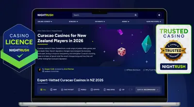 A laptop displaying Curacao-licensed casinos for NZ players.