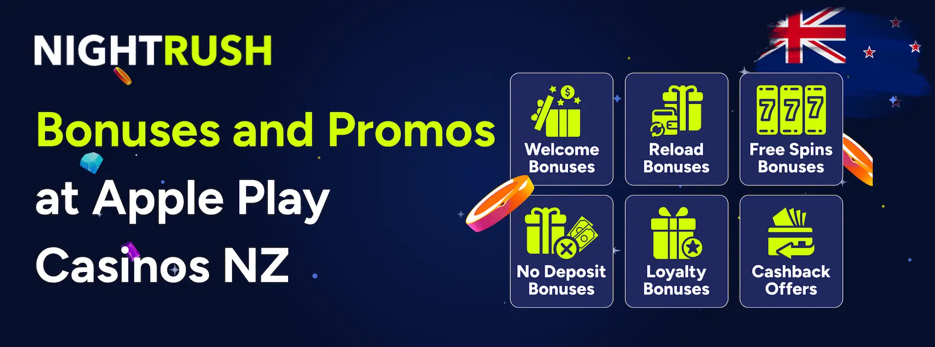 A banner about bonuses at Apple Pay casinos in New Zealand.