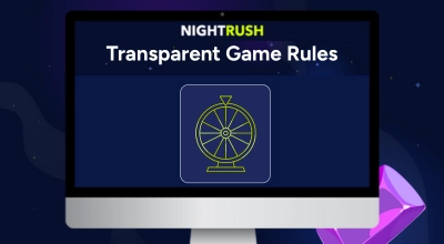 A computer monitor featuring a Transparent Game Rules header and a roulette icon.