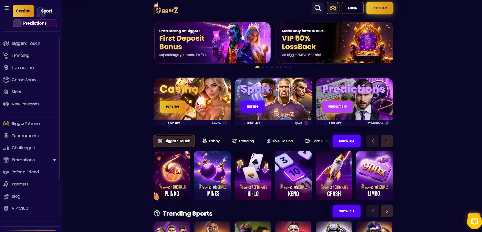 BiggerZ Casino homepage
