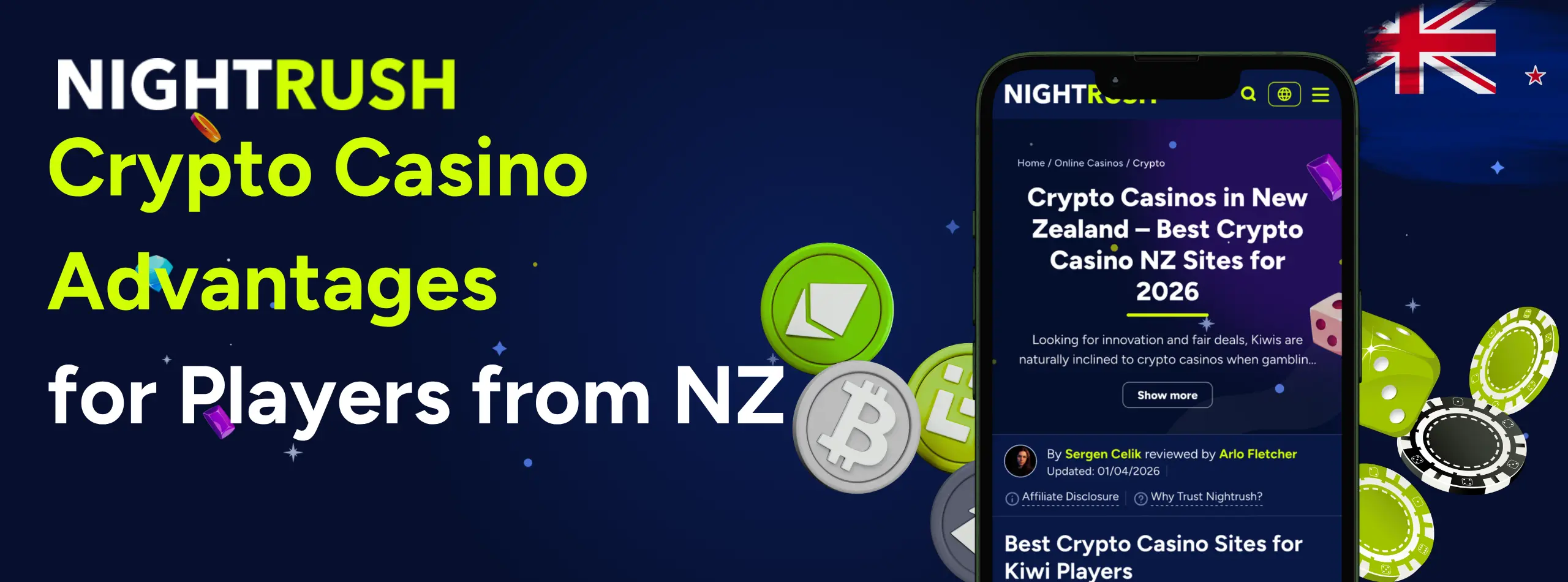 A banner about advantages of crypto casinos for players from New Zealand.