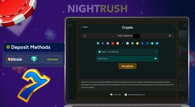A laptop screen displaying crypto deposit options on an online casino site.