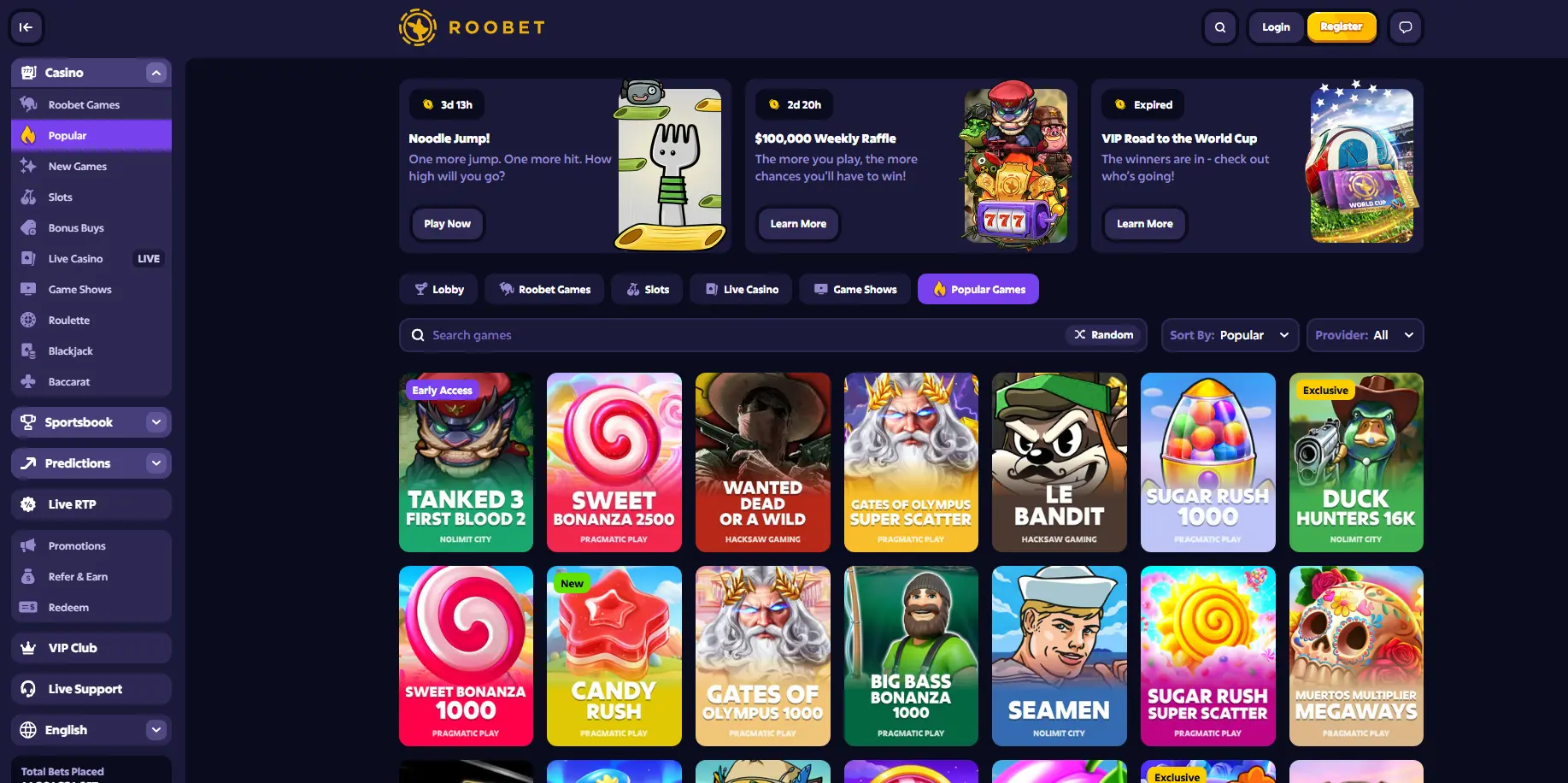 Roobet Casino games page
