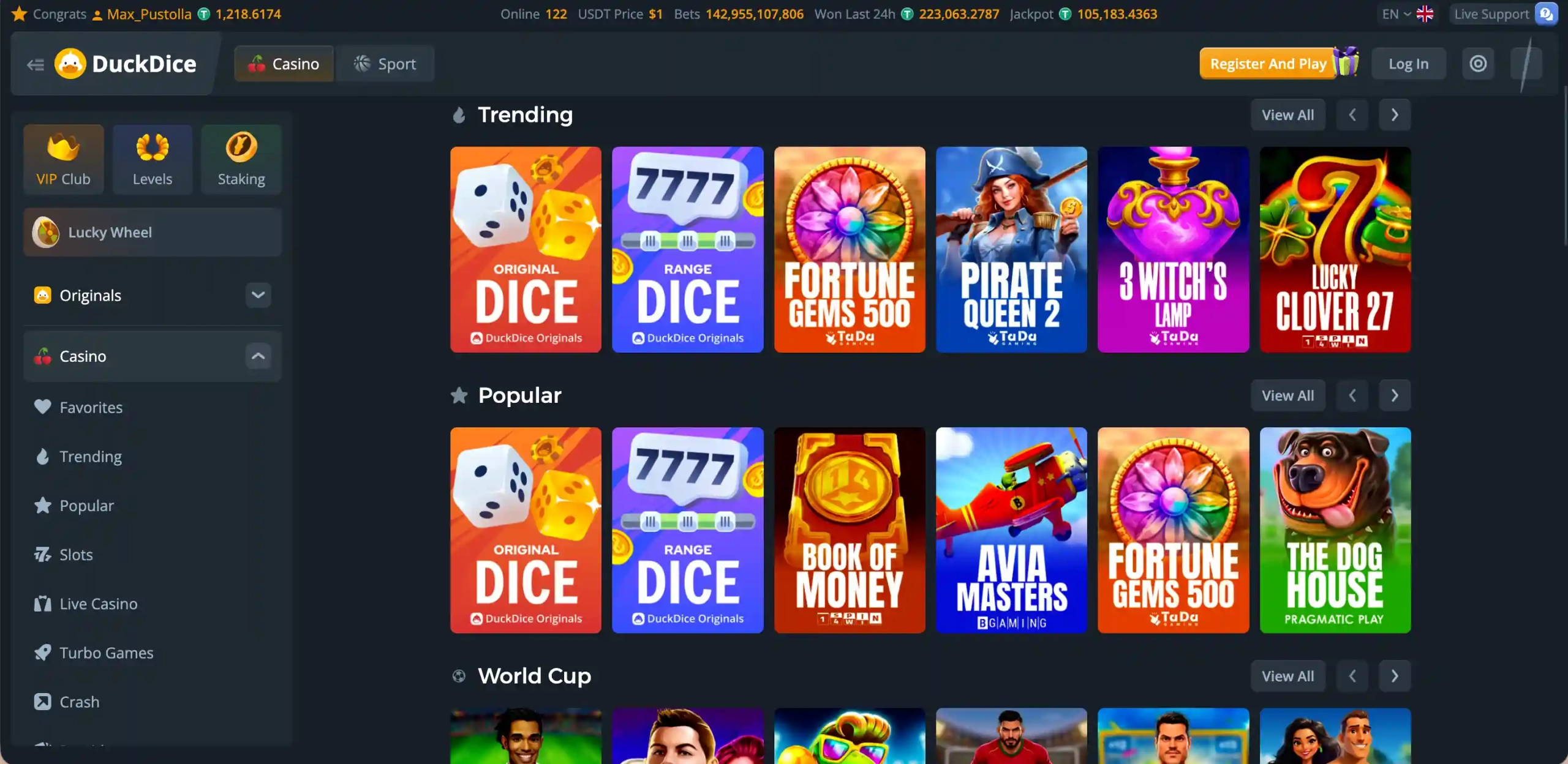 Games at DuckDice Casino.