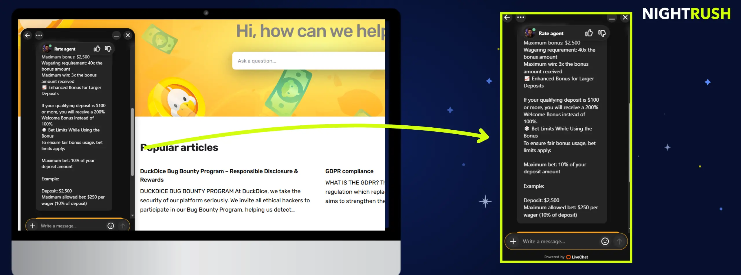 Live chat with DuckDice Casino