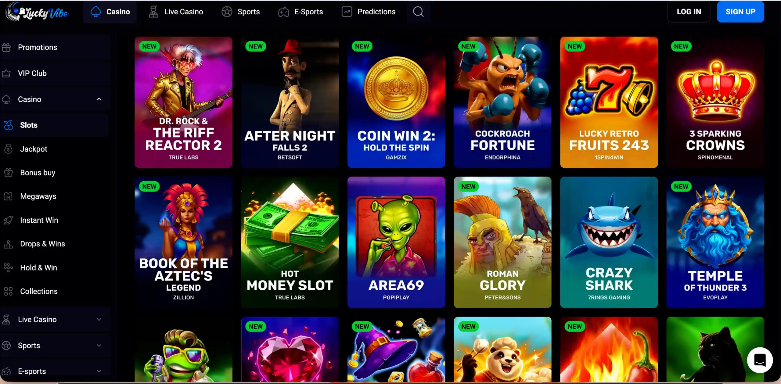 Lucky Vibe Casino game selection