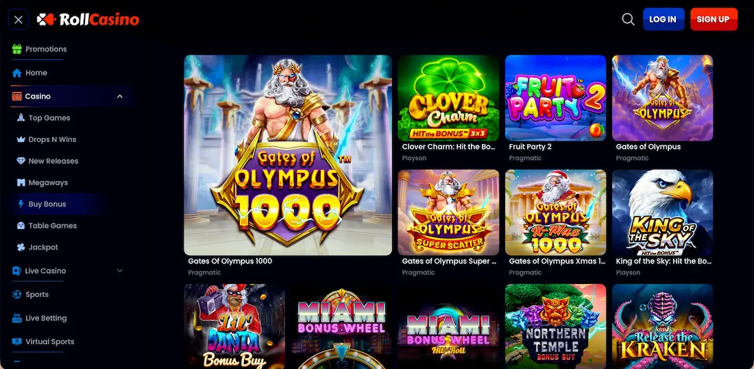 RollCasino game selection.