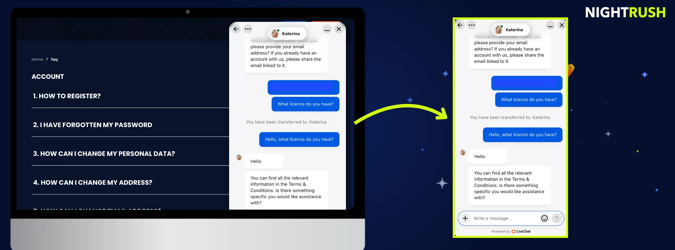 Live chat with RollCasino.