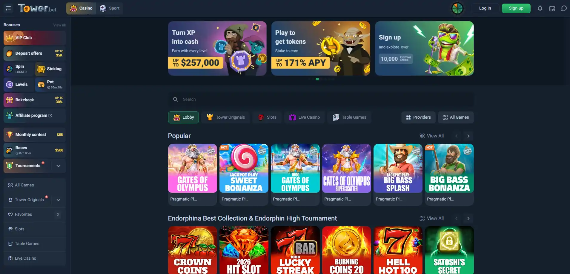 Tower.bet Casino homepage