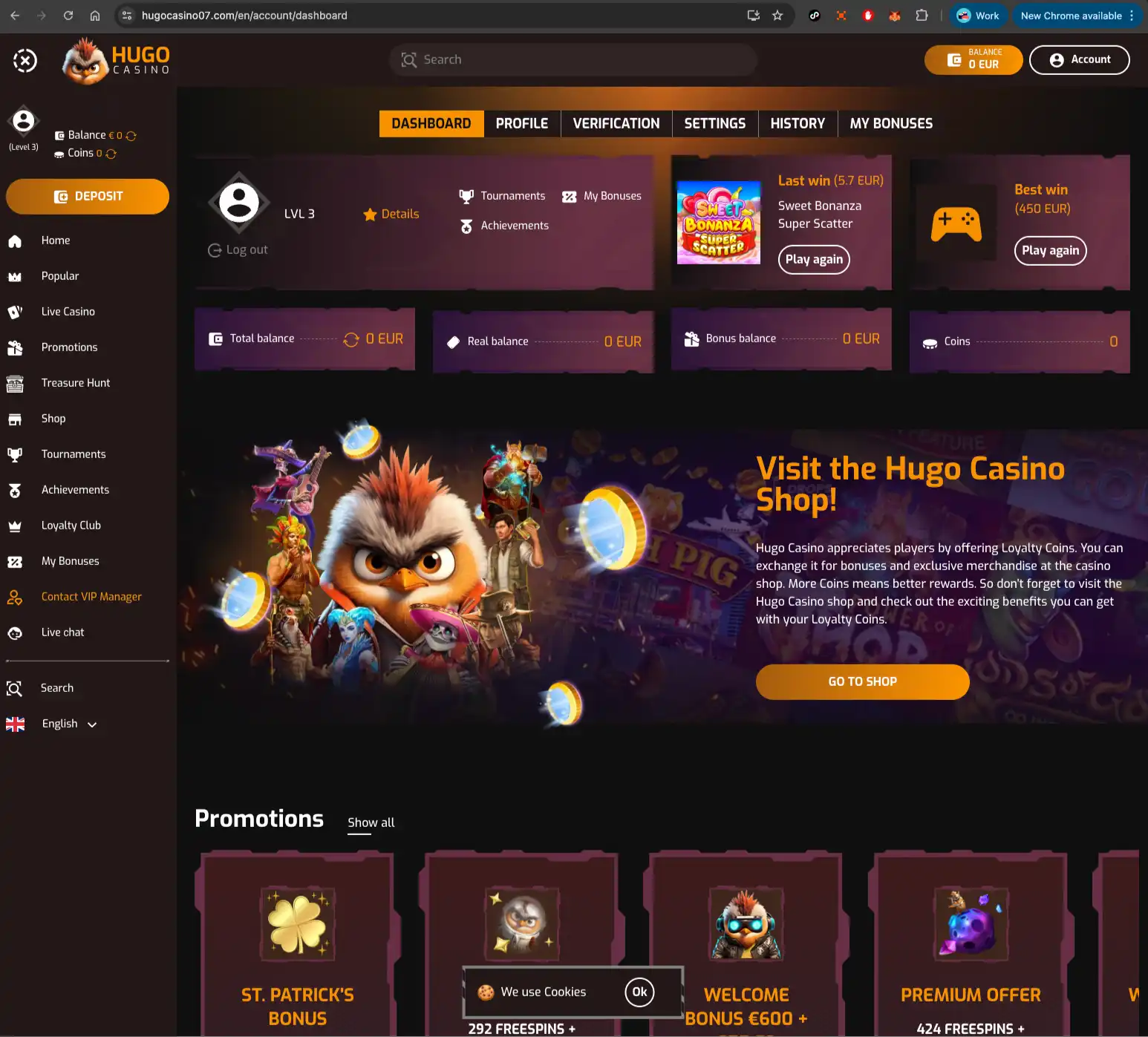 Hugo Casino landing page.