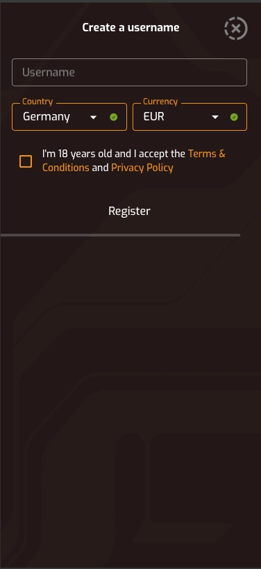 Hugo casino mobile sign-up screen