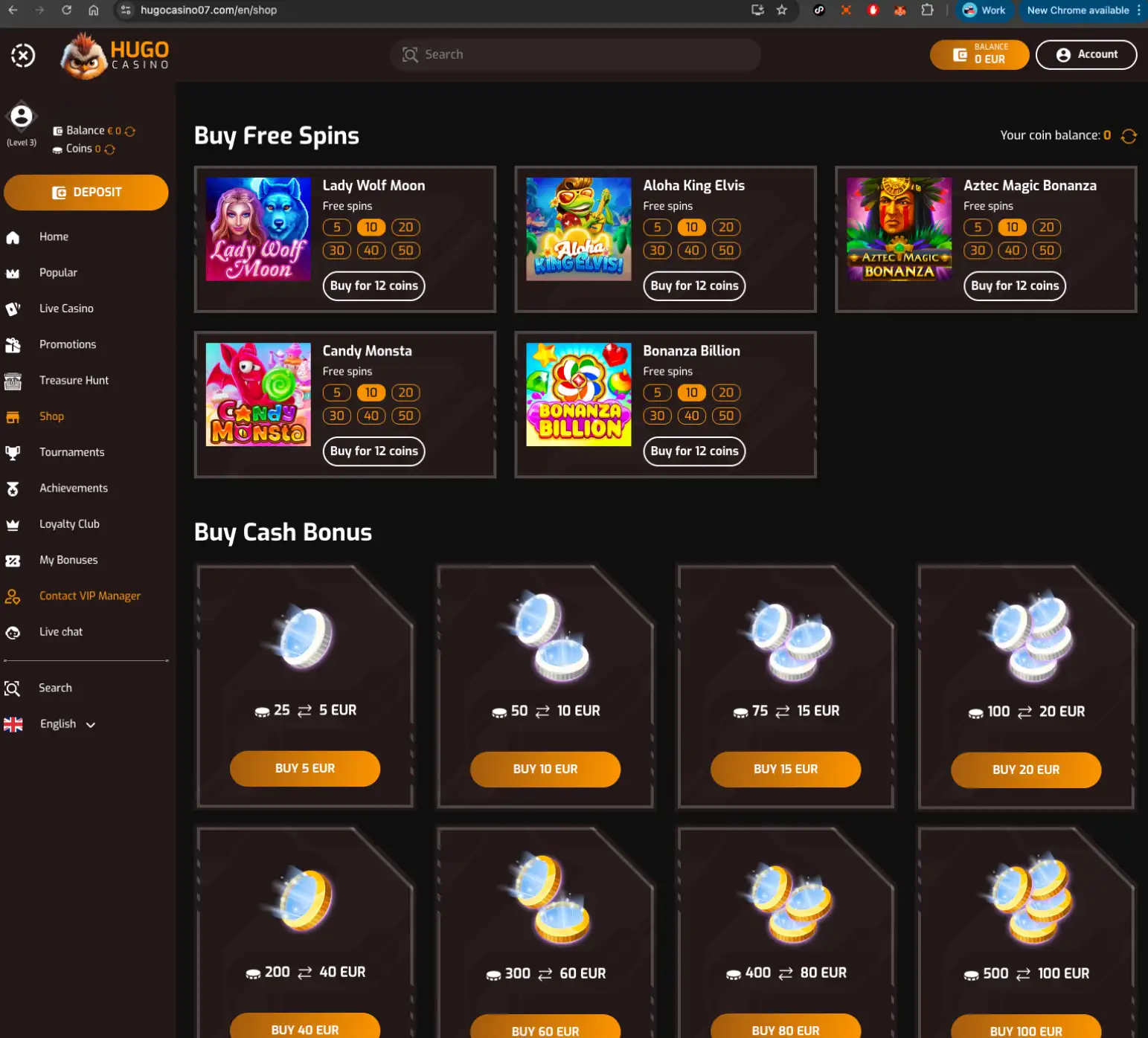 Hugo Casino coin shop.