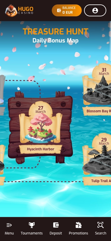 Image dipslaying Hugo Casino treasure hunt screen.