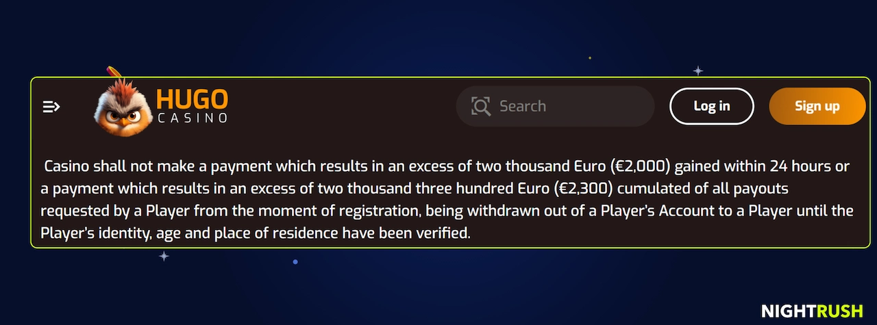 Monitor displaying the T&C page for Hugo. A callout box highlights the section about KYC.