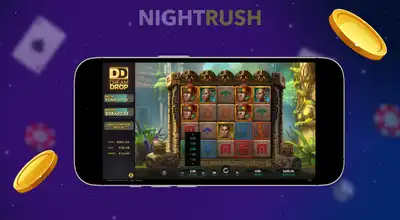Snake’s Gold Dream Drop gameplay on a phone with two coins against a starry setting.