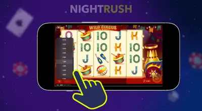 A phone with the Wild Circus stakes and a cursor against a starry background.