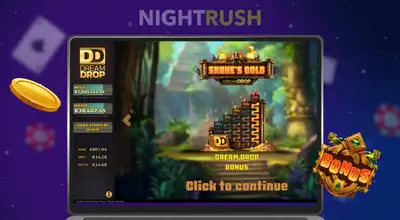 Snake’s Gold Dream Drop a casino list on a laptop with a coin and a bonus symbol against a starry setting.