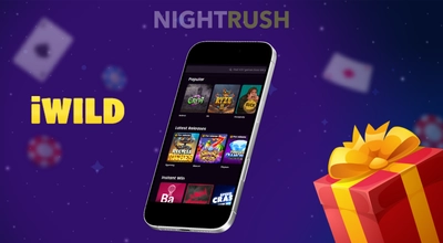 iWild’s games are displayed on a phone against a starry background.