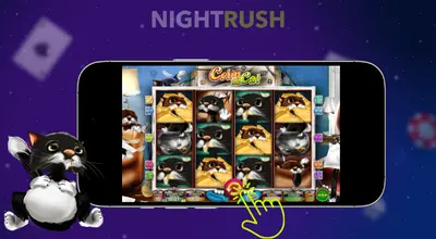 Colin the Cat slot gameplay on a phone with a cursor and a cat against a starry background.