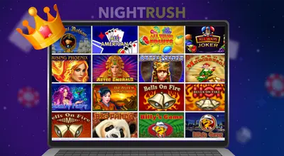 Laptop screen displaying a grid of various Amatic casino slot game thumbnails.