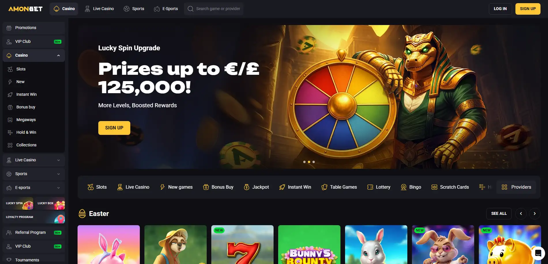 Amonbet Casino homepage screen