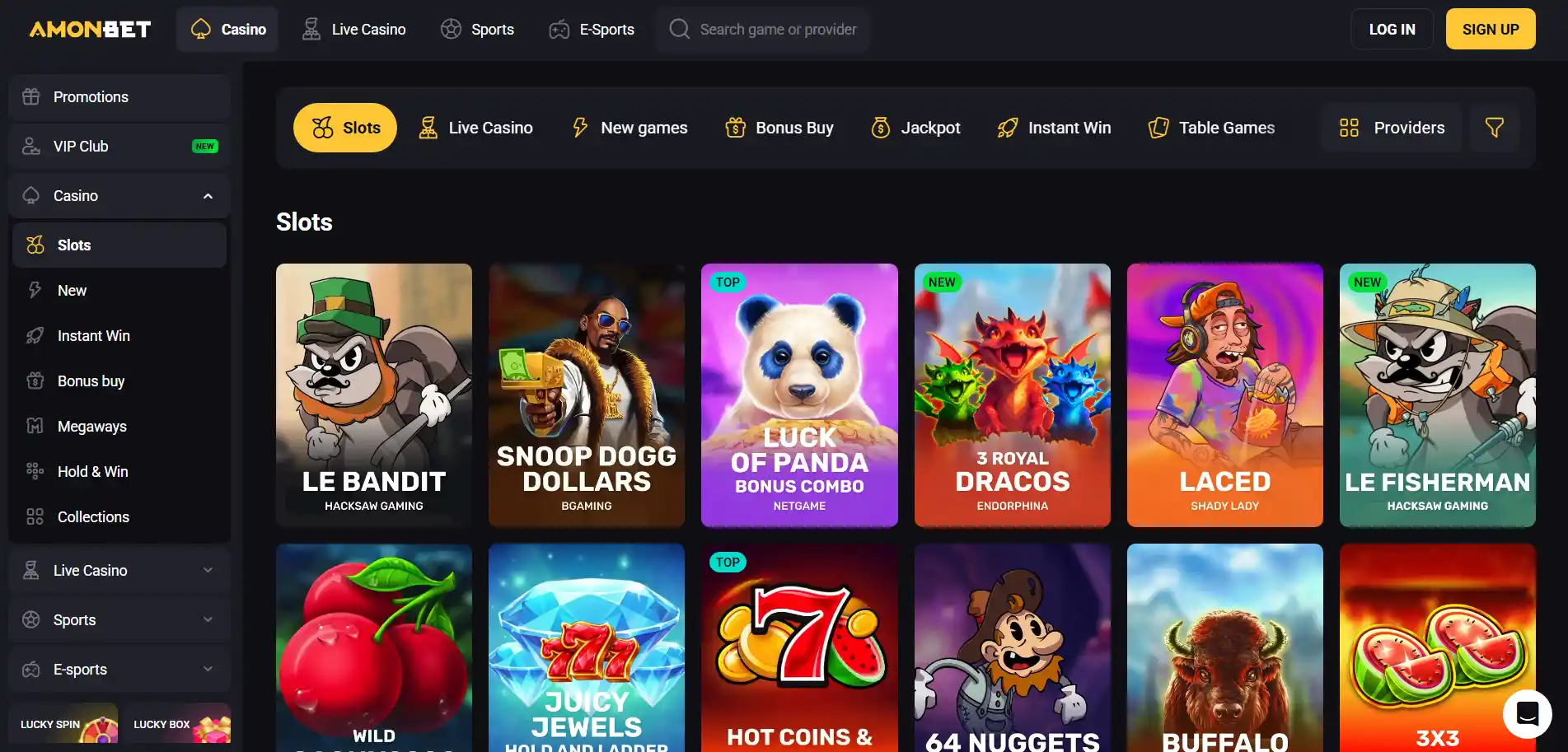 Amonbet Casino slot games page